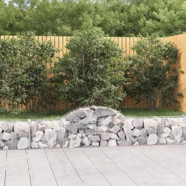 Berkfield Home Arched Gabion Baskets, 3 Piece Set, Silver Galvanised Steel, W: 200 cm, D: 30 cm, H: 40-60 cm