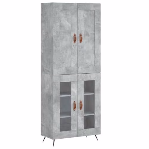 vidaXL Industrial Highboard in Grey with Glass Doors, W/D/H: 69.5 x 34 x 180 cm