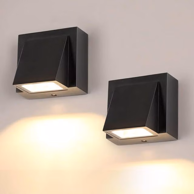 COMELY Set of 2 Black Square LED Wall Lights, IP65 Waterproof Modern Outdoor Garden and Step Lighting, Warm White, 5W – 1