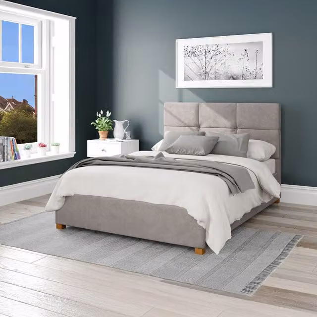 Aspire Caine Plush Velvet Ottoman Storage Bed in Silver/Grey, W: 180 cm x D: 200 cm
