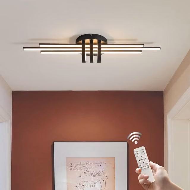 Garwarm Modern LED Ring Ceiling Light, Black, 40W, Dimmable with Remote Control