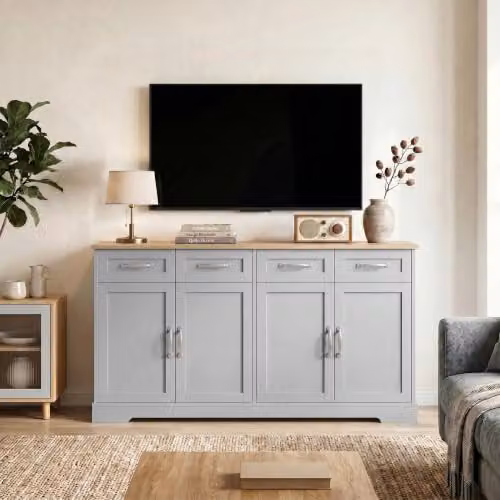 HOMCOM Grey Sideboard Buffet Cabinet and Kitchen Storage Unit – 4