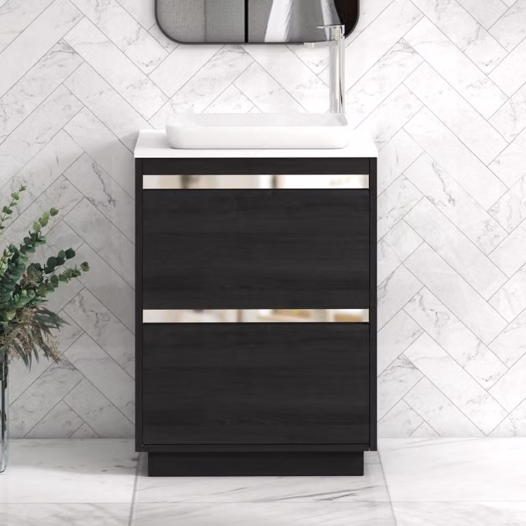 Royal Bathrooms Orion 600mm Hale Black and White Freestanding Floor Standing Vanity Unit with Qubix Basin and 2 Drawers