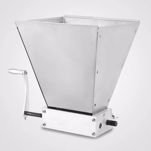 Ventryn 2 Roller Manual Barley Grain Mill and Malt Crusher with Hopper in Silver