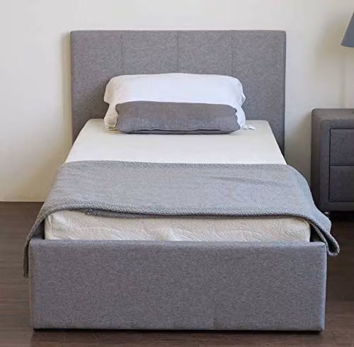Home Treats Single Side Lift Ottoman Bed Frame in Grey Upholstered Fabric with Under Bed Storage, W/D/H: 90 x 200 x 38 cm – 4