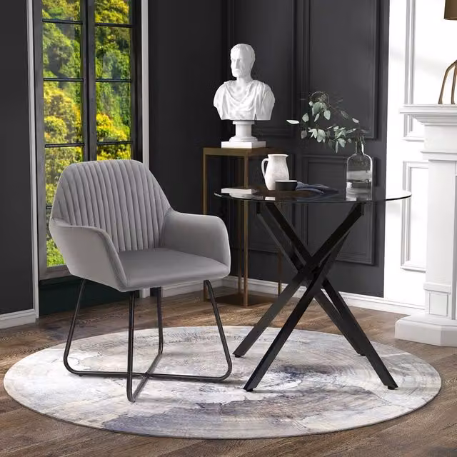 HOMCOM Modern Round Glass Dining Set with Black and Grey Velvet Chairs