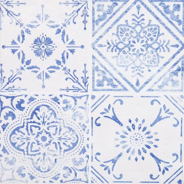 d-c-fix Self-Adhesive Mediterranean Tile-Look Floor Vinyl Tiles in Blue and White