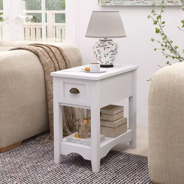 Kelvenix Retro Rectangular Side Table and Nightstand in White
