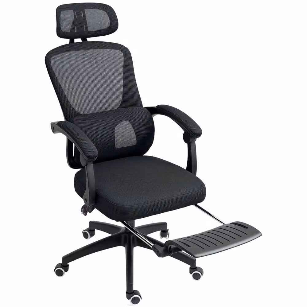 Rolipo Ergonomic Reclining Mesh Executive Office Chair with Headrest and Footrest in Black – 2