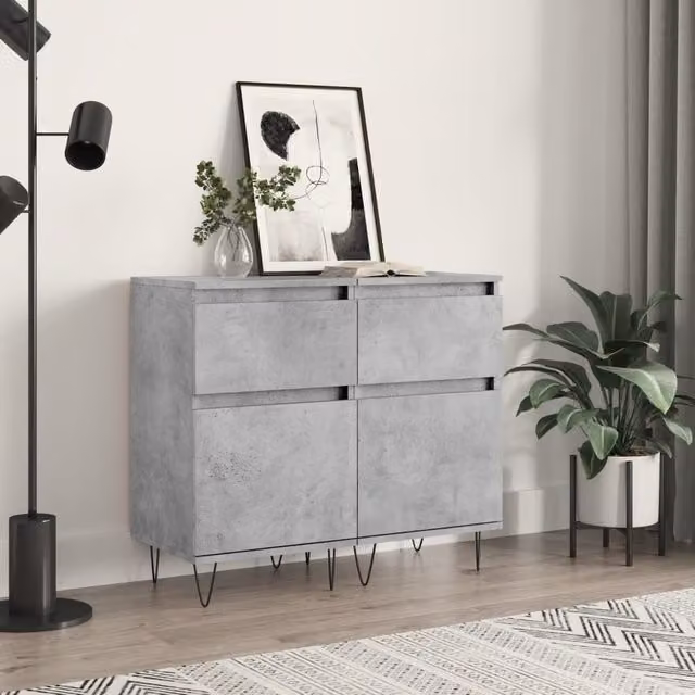 Berkfield Home Set of 2 Industrial Sideboards in Concrete Grey, W/D/H: 40 x 35 x 70 cm – 1