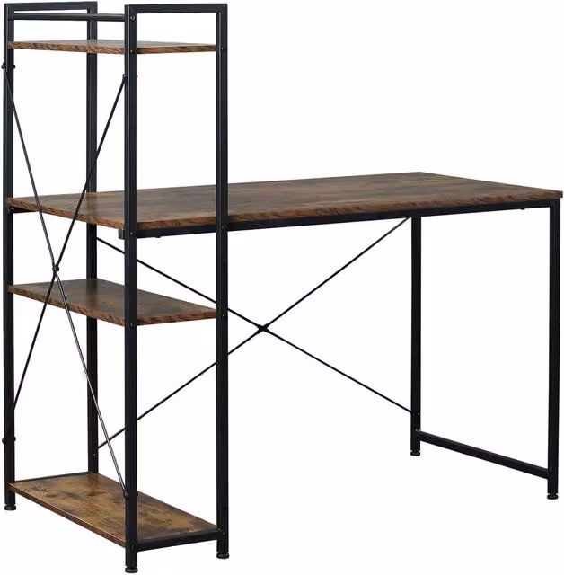 Rolipo Reversible Computer Desk in Brown with Adjustable Storage Shelves, W: 120 cm, D: 64 cm