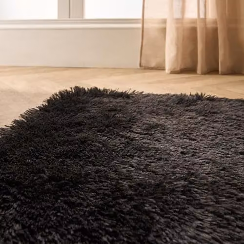 OHS Black Modern Shaggy Runner Rug, Non-Slip Faux Fur Polyester Floor Mat, W/D/H: 60 x 150 x 1 cm – 4