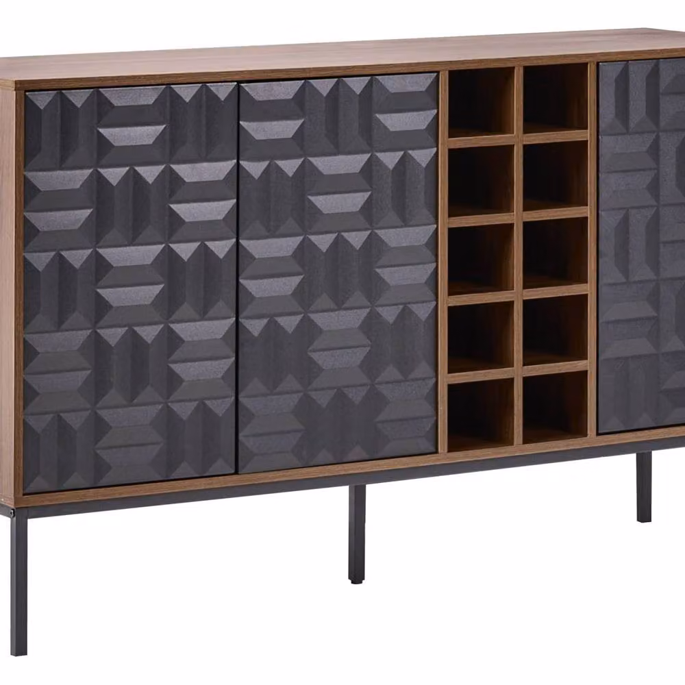 Wyld and Coco Timberline Home Sideboard in Dark Brown Wood with Steel Legs and 3 Doors, W/D/H: 140 x 40 x 85 cm – 2