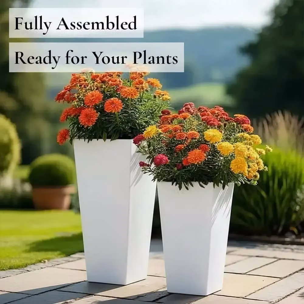 Access Garden Products Matte White Tall Tapered Square Galvanised Steel Planter, Height: 70 cm – 4