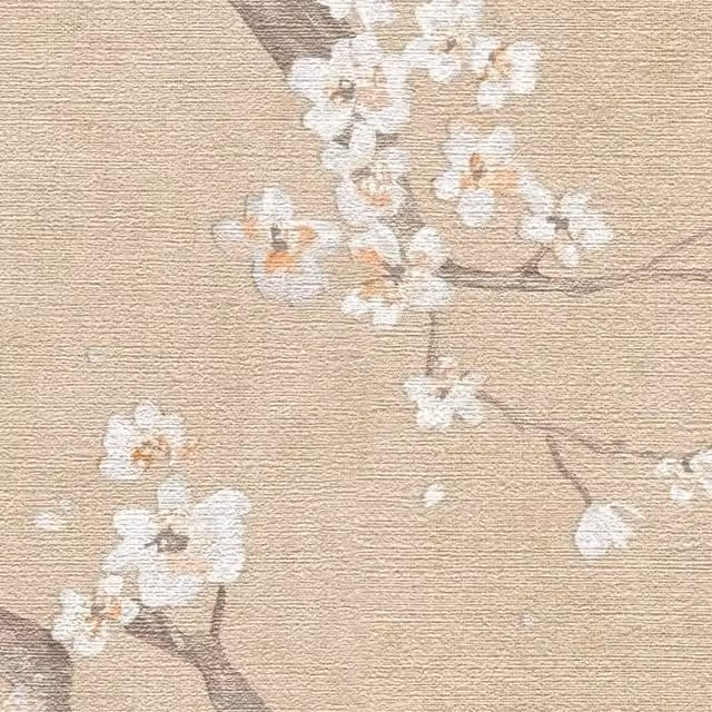 A.S. Création Cherry Blossom Textured Floral Wallpaper in Beige and Sand