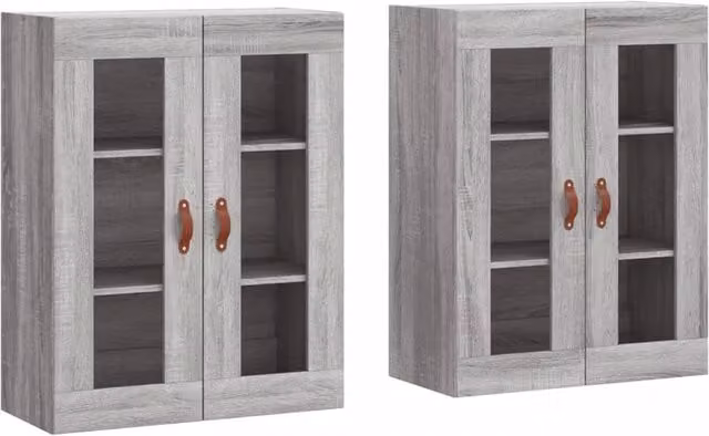 Berkfield Home Set of 2 Wall Mounted Cabinets in Grey Sonoma with Glass Doors – 1