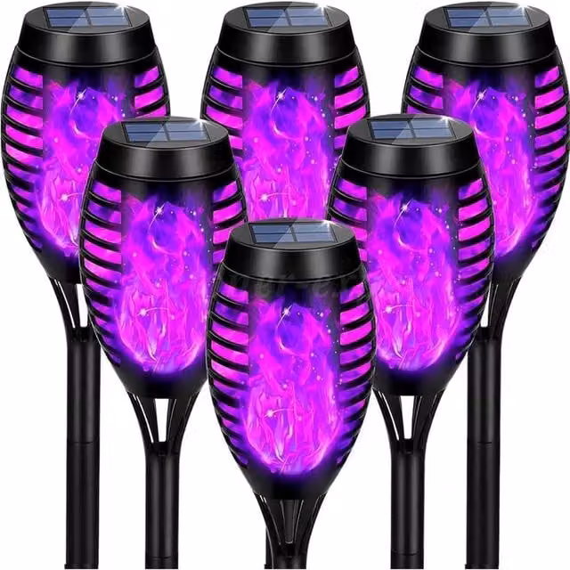 Nordara 6 Pack Solar LED Flame Effect Outdoor Stake Lights in Black and Multicolour – 1
