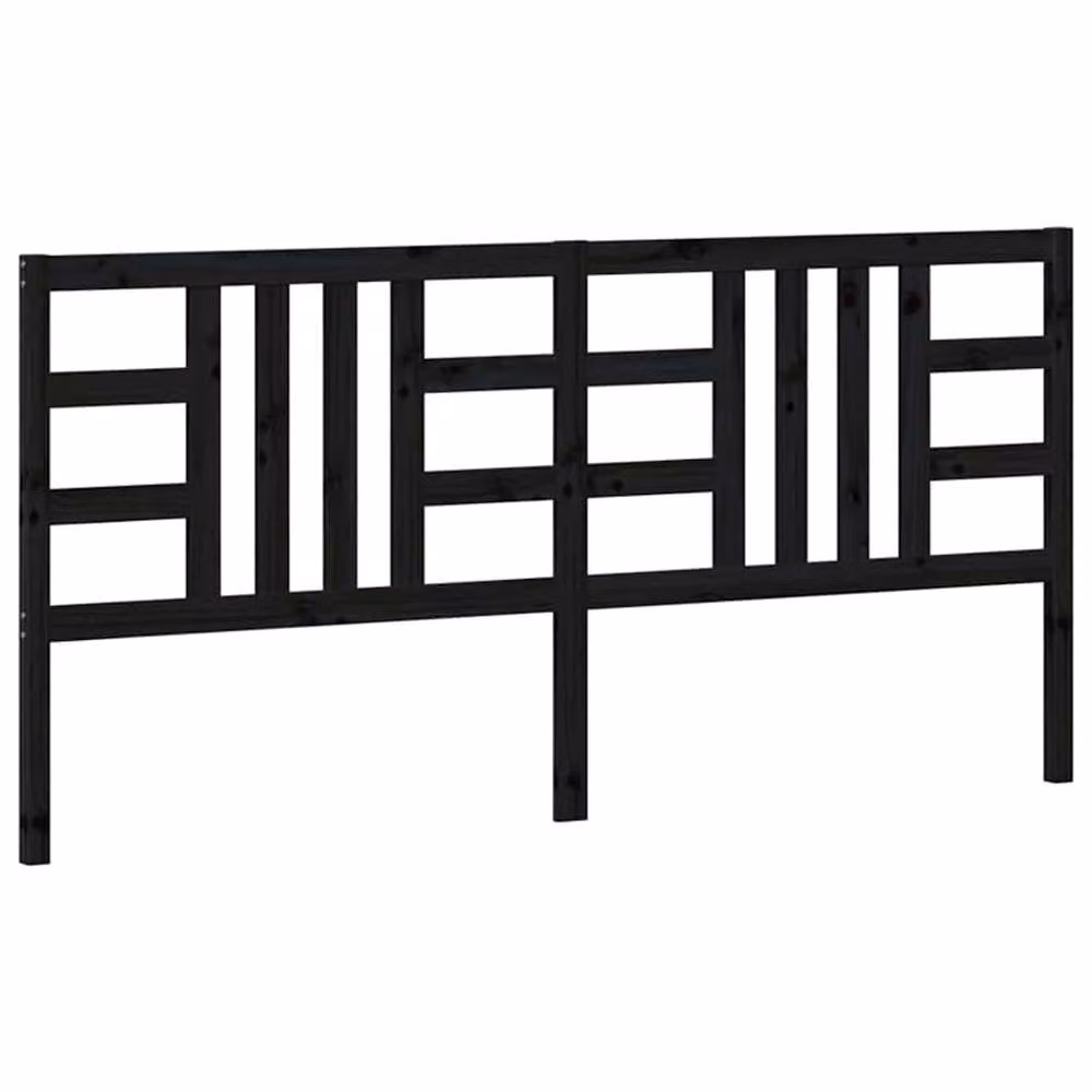 Berkfield Home Beautiful Black Solid Wood Pine Bed Headboard W: 206 cm, D: 4 cm, H: 100 cm – 3