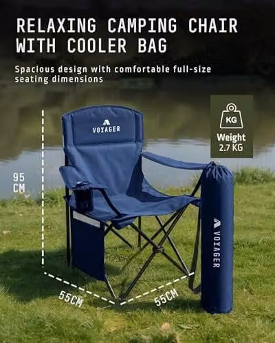 Voyager 2-Pack Lightweight Folding Camping Chairs with Cup Holders and Pockets, Blue – 2
