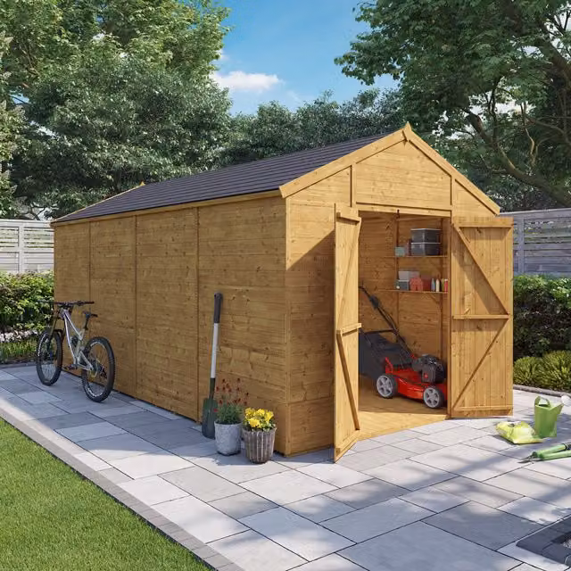 BillyOh Expert Tongue and Groove Apex Wooden Workshop in Brown with Double Doors and Floor