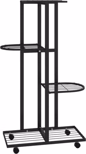 Berkfield Home 4-Tier Metal Flower Stand with Wheels in Black, W/D/H: 44 x 23 x 80 cm – 1