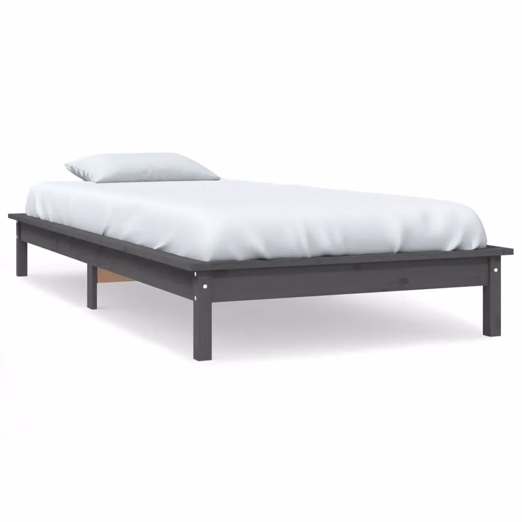 Berkfield Home Modern Grey Solid Pine Wood Bed Frame W: 90 cm, L: 200 cm – 2