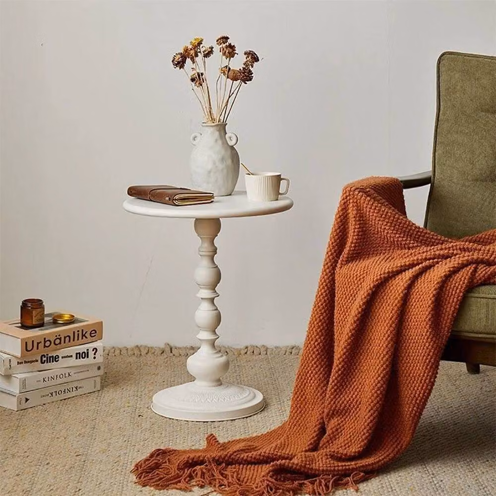 FORGEVIO White Vintage Metal Round Pedestal Side Nightstand, W/D/H: 40 x 40 x 52.07 cm – 3