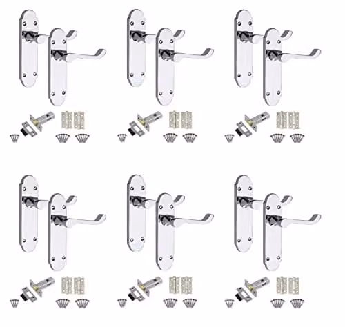 Golden Grace Victorian Scroll Door Handle Latch Set in Polished Chrome, 6 Sets