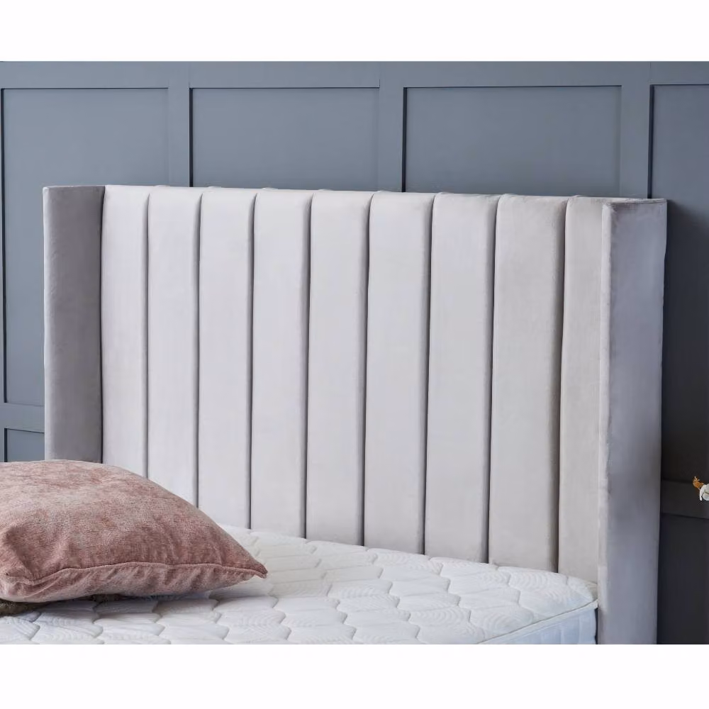 BSSPOKE Hannah Super King Ottoman Divan Bed with 54 inch Headboard and Mattress in Silver Plush Velvet – 2