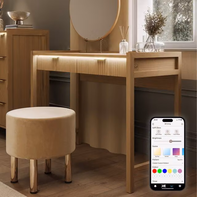 X Rocker Dakota Dressing Table with App Control LED Lights in Wild Oak