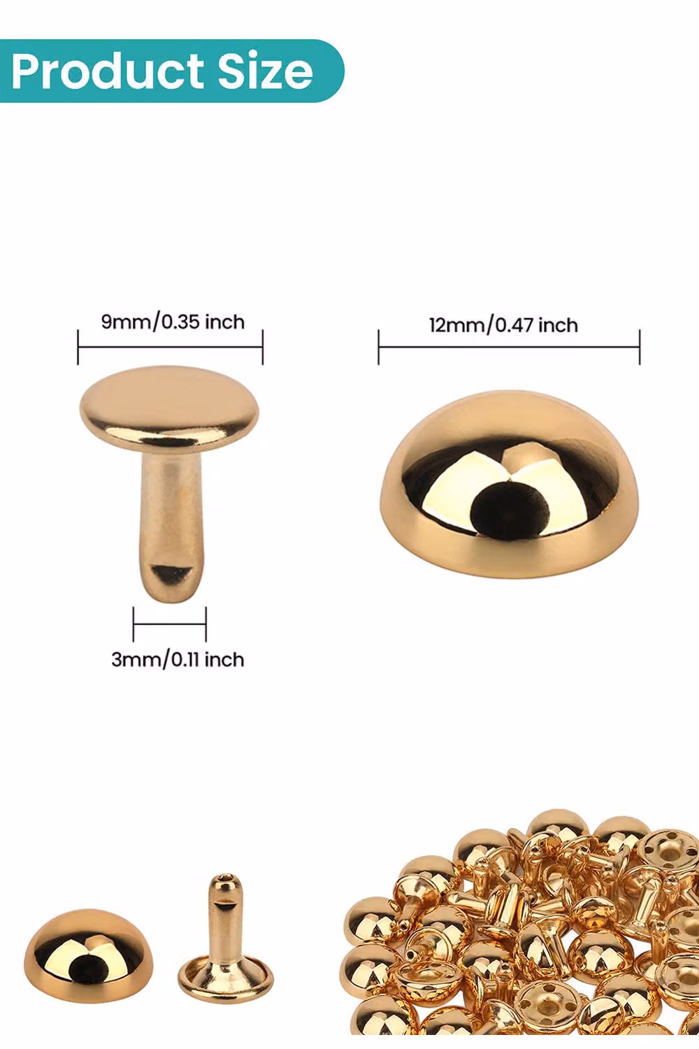 Neel Blue 25-Piece Gold Alloy Bag Feet Rivets Set with 12mm Dome Shaped Feet and 9mm Round Studs – 2