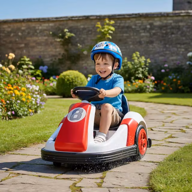 AIYAPLAY Red 360-Degree Rotation Kids Electric Ride-On Bumper Car with Light and Sound
