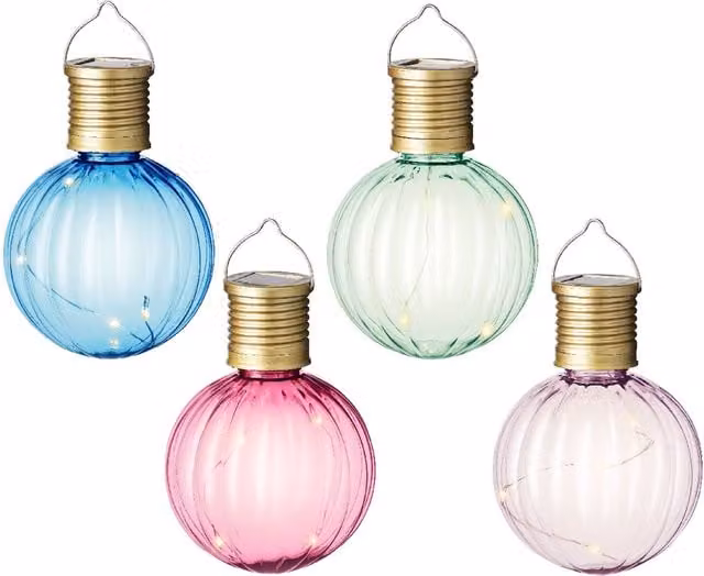 Lumineo Set of 4 Multicolour Sphere Hanging Solar LED Lights with Dusk Sensor