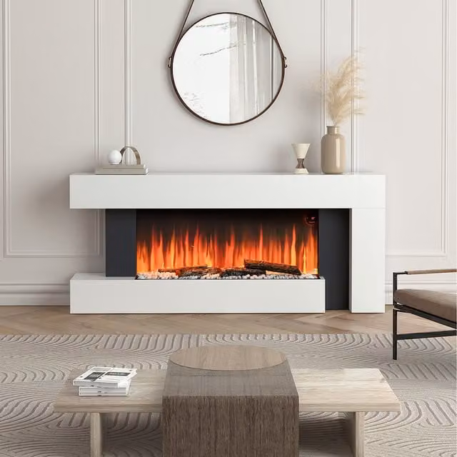 Livingandhome C-Frame Recessed Wood Fireplace with 2 Heating Settings in White