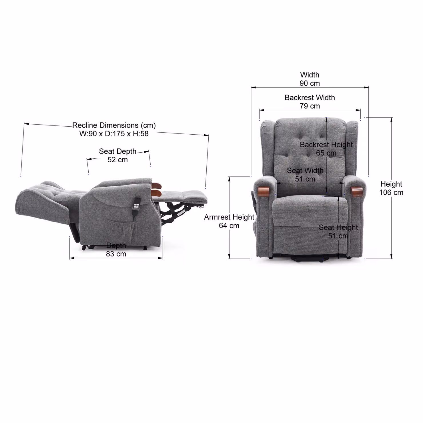 More4Homes Harrogate Dual Motor Electric Rise Recliner Fabric Mobility Armchair in Grey – 4