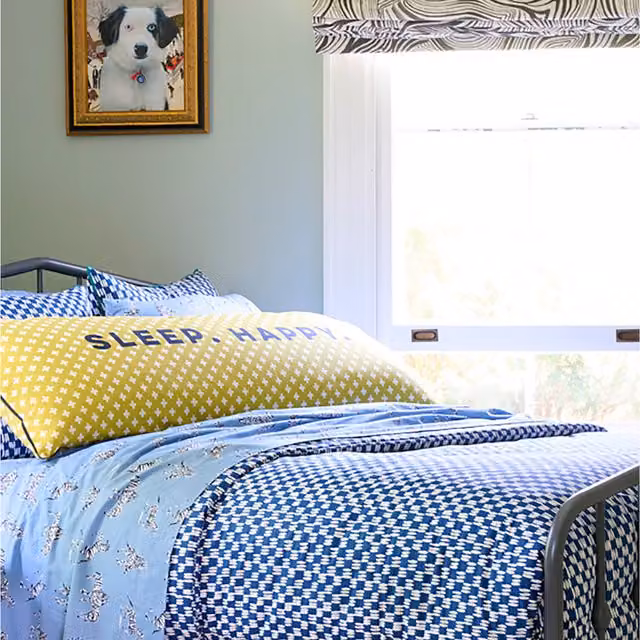 Martex Petite Painted Check Cotton Duvet Cover and Pillowcase Set, Blue, W: 140 cm, L: 200 cm