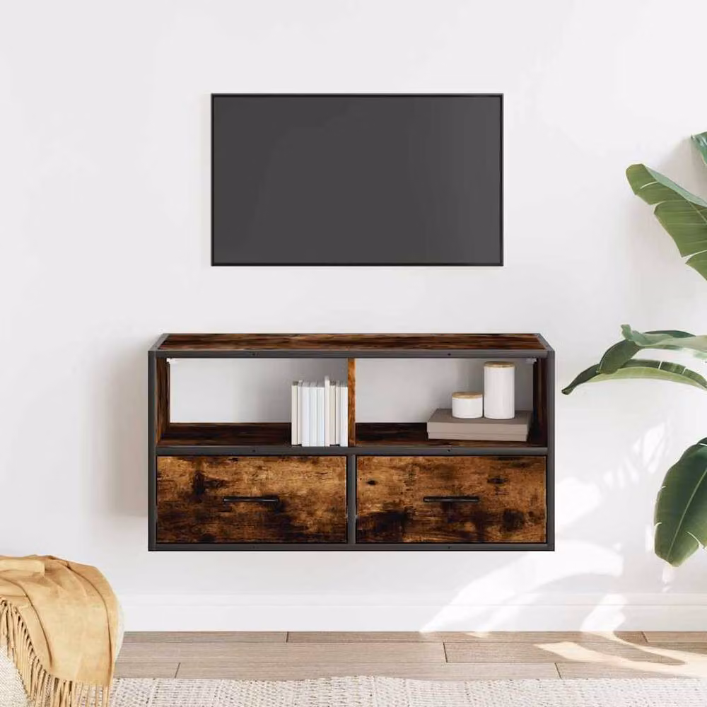 Berkfield Home Industrial TV Cabinet in Smoked Oak and Brown, W/D/H: 80 x 31 x 39.5 cm – 3