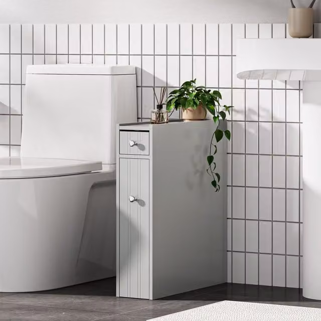 VonHaus Shrewsbury Slimline Freestanding Shaker Style Bathroom Storage Unit in Grey