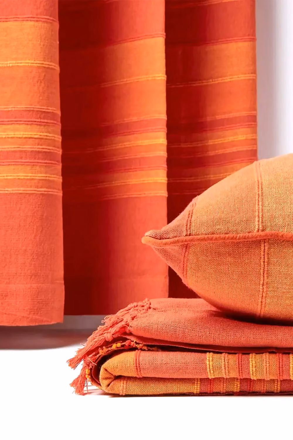 Homescapes Cotton Morocco Striped Eyelet Curtain Pair in Terracotta, Width: 167 cm, Drop: 228 cm – 3