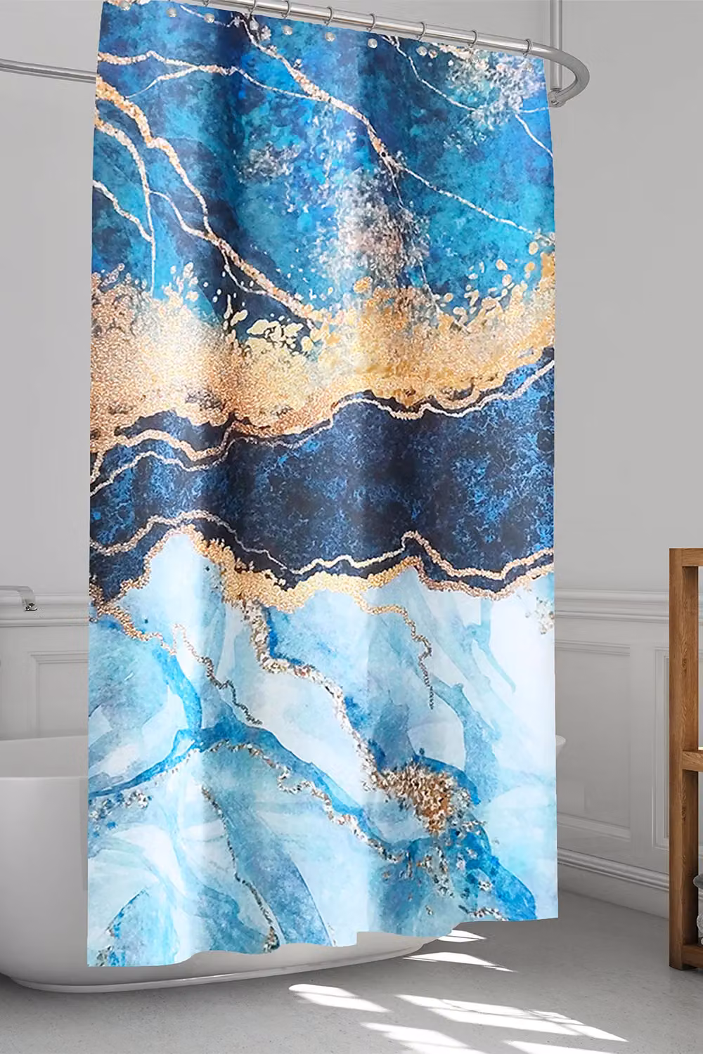 Neel Blue Abstract Blue Waterproof Shower Curtain, Mould Resistant Polyester Fabric, W: 180 cm, H: 200 cm – 6