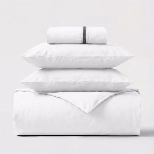 Bedable 300 Thread Count 100% Cotton Percale Bedding Set in White, Super King – 1