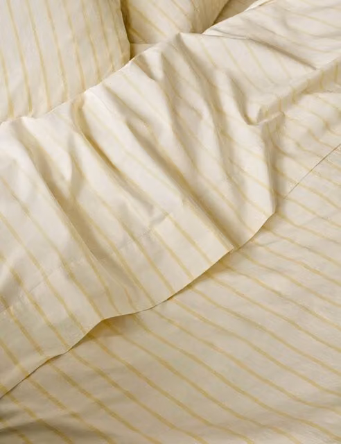 Piglet In Bed Washed Cotton Slumber Stripe Flat Sheet, Yellow Mix, W: 200 cm x L: 200 cm