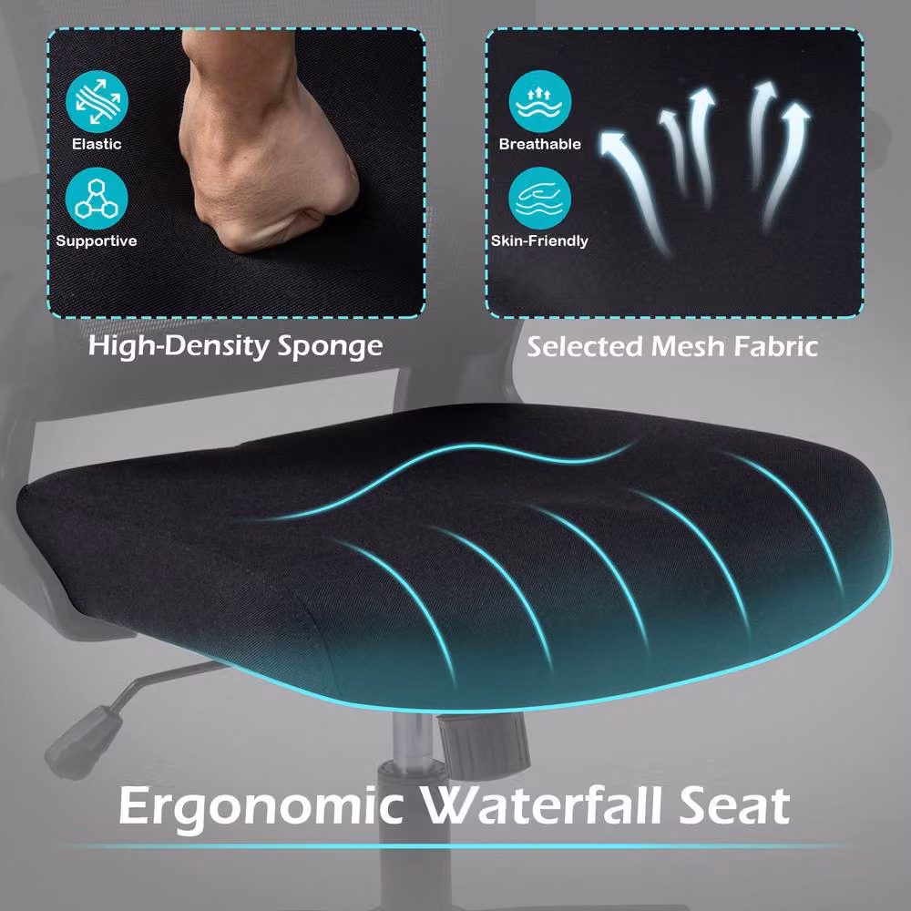 Costway Ergonomic Swivel Office Chair with Headrest and Armrests in Black Fabric – 4