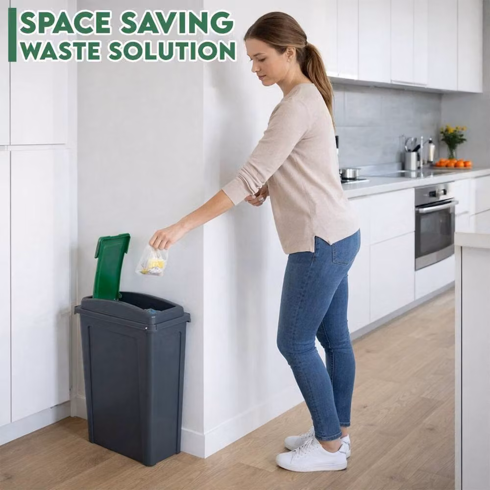 EONLION Slim Plastic Waste Recycling Bin with Lid, Green and Black, Height: 100 cm – 3