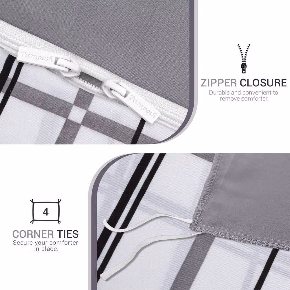 Lazzaro Home Alston Reversible Microfibre Duvet Cover and Pillowcase Set, White, W: 135 cm, H: 200 cm – 4