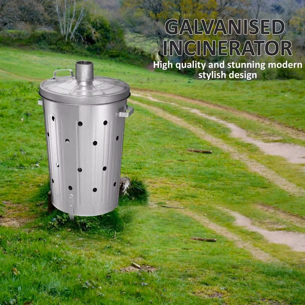 Spetlek 90L Incinerator Fire Bin in Silver with Flip Lid and Galvanised Steel Construction – 2