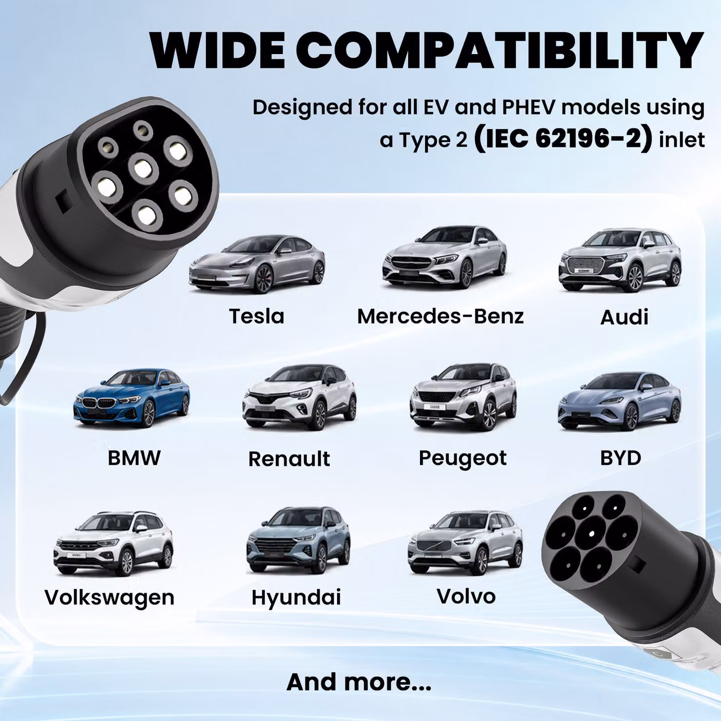 HOMCOM Type 2 to Type 2 EV Extension Charging Cable, 22kW, 32A, Mode 3, 3-Phase, 10m, Black – 5