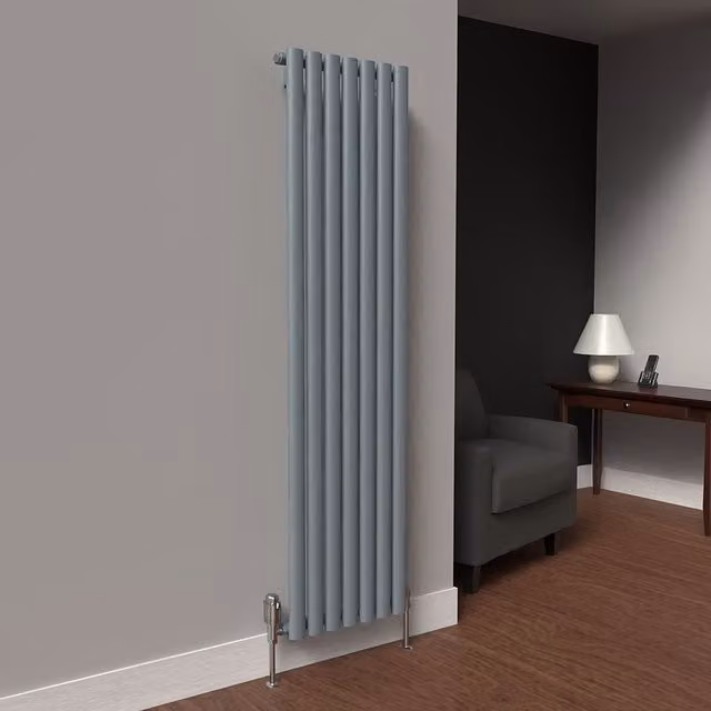 Lux Heat Oval Coloured Vertical Radiator in Pebble Grey, H: 160 cm x W: 42 cm