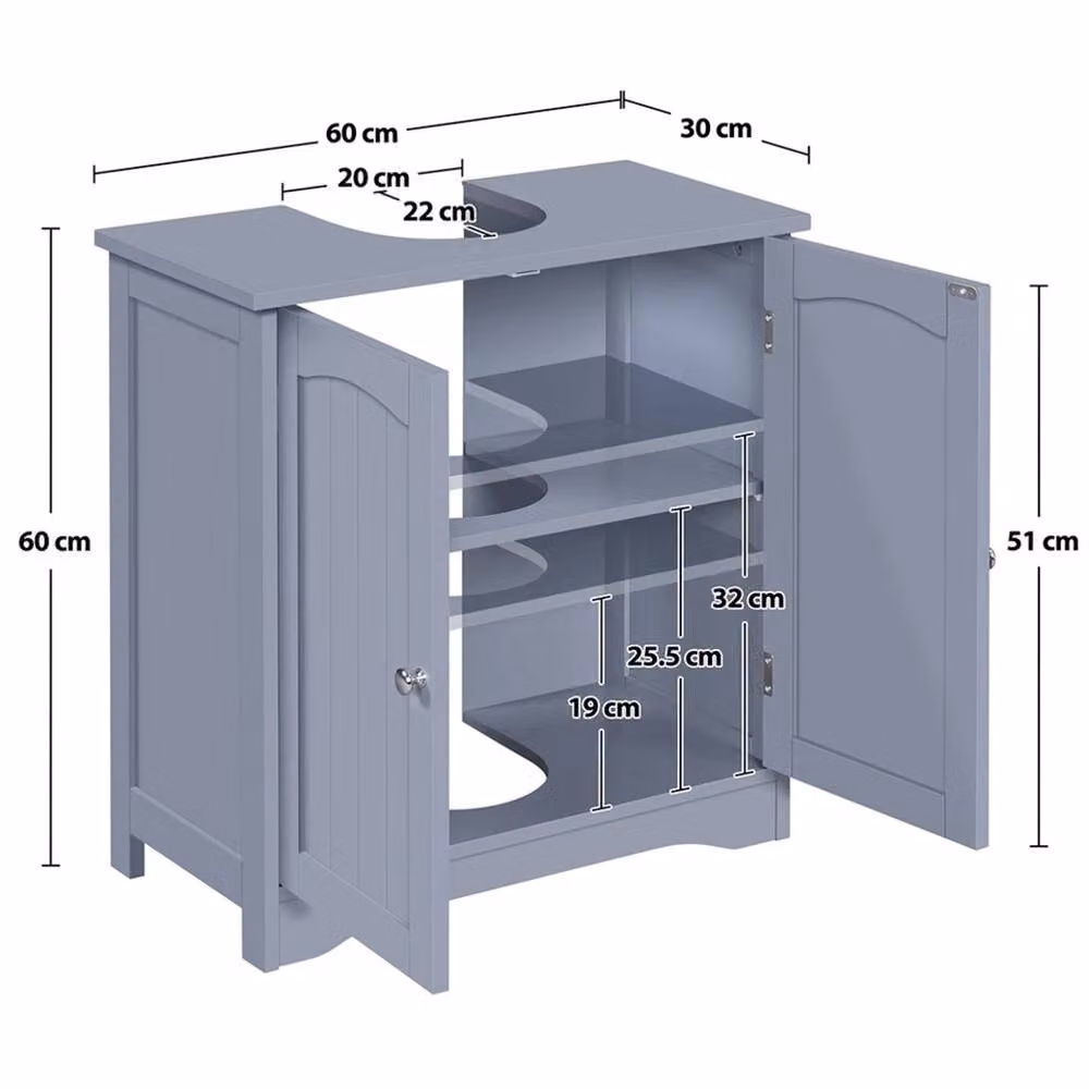 EONLION Grey Lacquered Wood Under Sink Cabinet for Bathroom or Kitchen – 2
