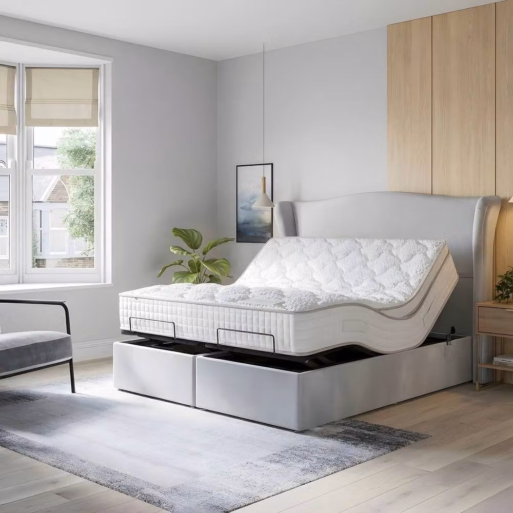 Paradise Beds Ltd Orthopaedic Electric Adjustable Bed Set with Mattress and Headboard in Grey, W/D/H: 90 x 200 cm